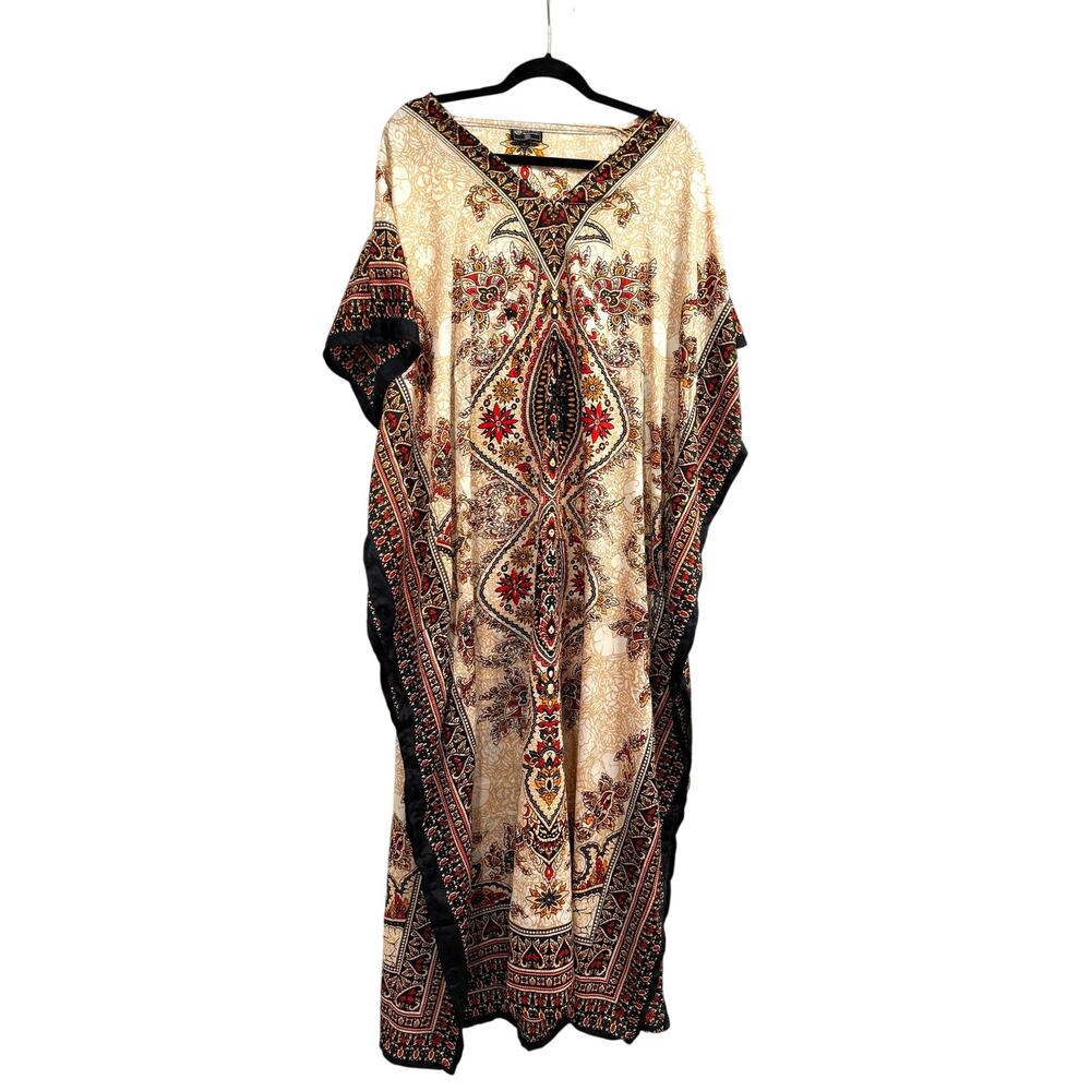 East Link Kaftan Maxi Dress 52 Beige Black Red Paisley Boho Kimono Tunic Lounge
